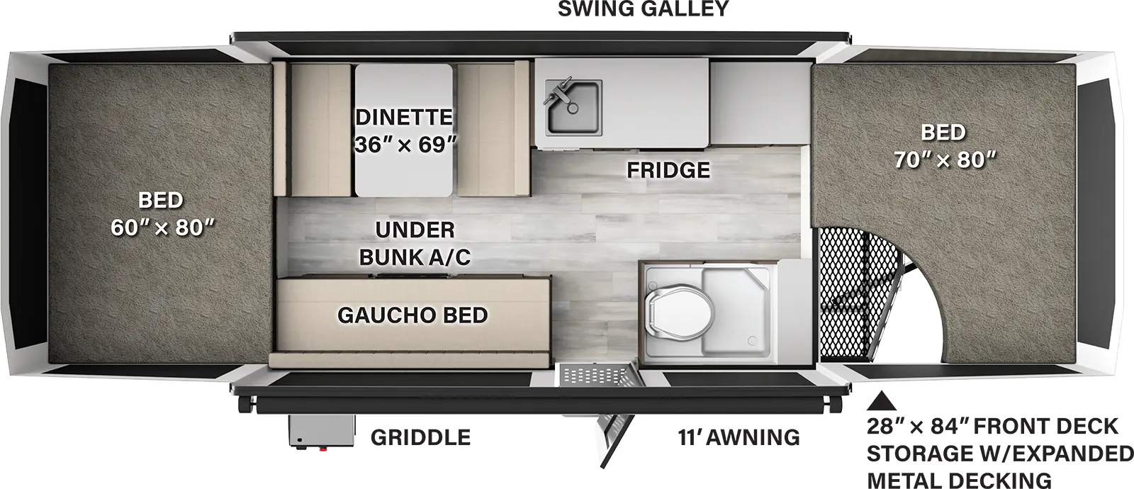 The Rockwood Tent 2280FT floorplan.